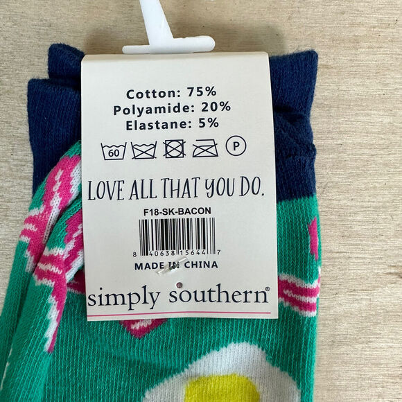 NWT Pair Simply Southern Preppy Sock Co. Socks Bacon & Eggs Breakfast W5-10 M6-9 - Picture 4 of 4
